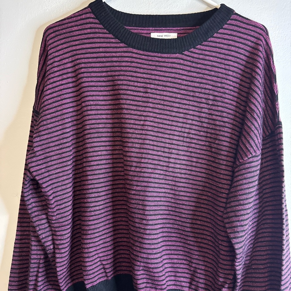 Nine West Metallic Pink & Black Stripped Sweater, size XXL